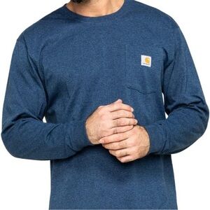 Carhartt Blue Long Sleeve Pocket Tee with Chest Patch